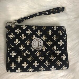 Vera Wang Black and Cream Floral Wristlet